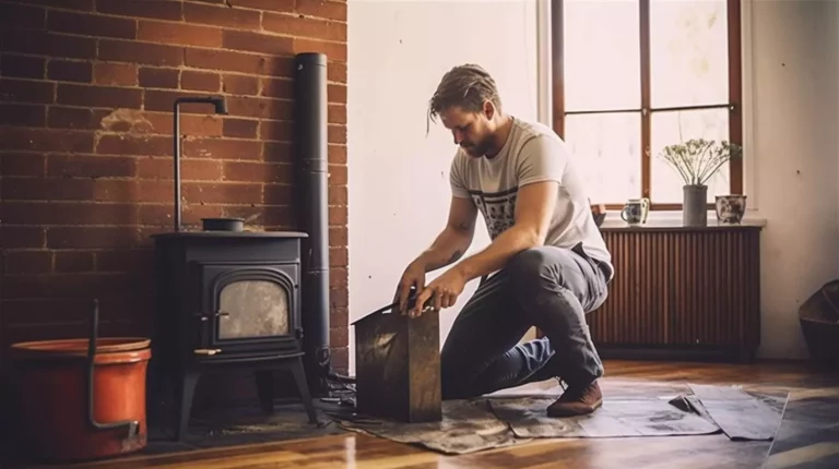 Hombre limpiando una estufa de pellet